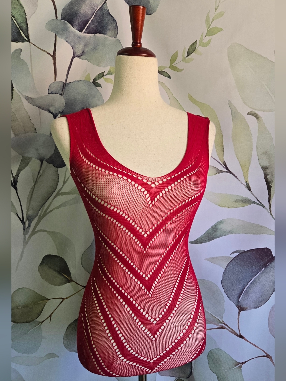Stretchy Sheer Fishnet Dress in Burgundy (651540+1) sz OS NWT